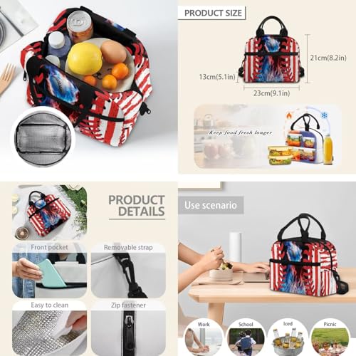 Baseball Backpack 4 Pieces American Flag School Backpack with Lunch Bag Handbag Pencil Case Water Bottle Sling Bag Elementary Middle Rucksack Travel Bookbag - color: Baseball