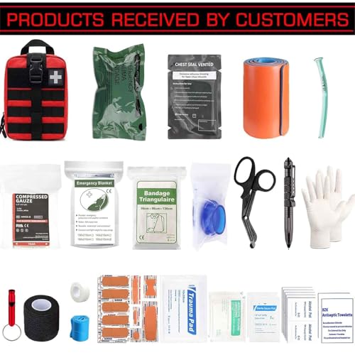 Ifak Trauma Kit, 74 Piece Upgrade Tactical First Aid Supplies, Molle Ifak Pouch Rip Away Refill Supplies for Survival Camping Hiking Travel - color: Red