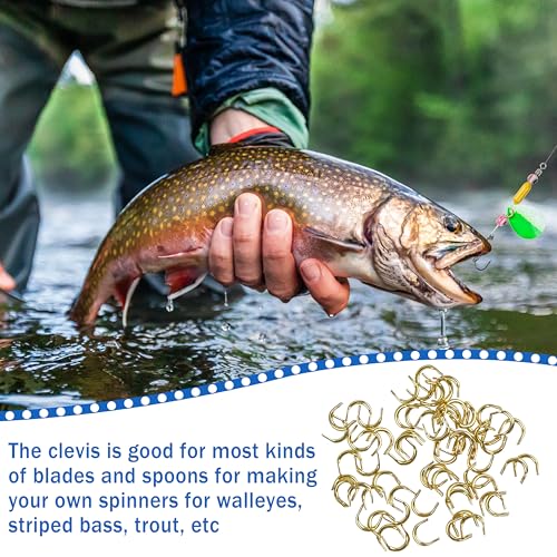 Shaddock Fishing Spinner Clevis Kit, Quick Change Spinner Easy Spin Clevis for Lure Making Spinnerbait Parts Crawler Harness Spinner Supplies Walleye Rig Accessories Freshwater Saltwater - color: Brass-240pcs