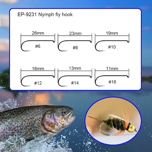 Eupheng 100pcs Plus Best Barbless Competition Fly Fishing Hook Collection, Dry Nymph Strimp&Pupa, Pupa jig Fly Hooks High Carbon Competition Hook - color: Nymph Fly Hook EP-9231, size: 12#