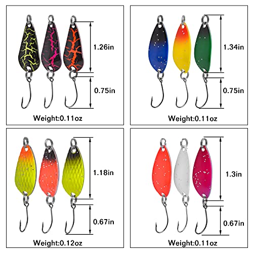 Trout Spoons Fishing Spoon Lure Set Single Hook Trout Lures Hard Metal Trout Baits Mini Fishing Jig Spoon Lures for Perch Char Crappie - color: Type A ( 12pcs )