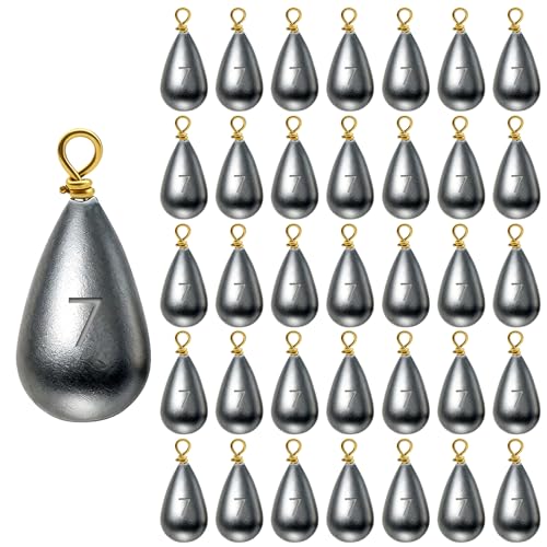 Casting Sinker Weights Assortment, Teardrop Fishing Sinkers with Brass Swivel Loops, 1/8 oz to 3/4 oz, Drop Shot Weights for Bass Catfish, Freshwater Saltwater - color: 35pcs-1/4oz