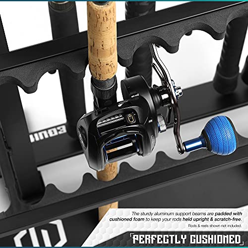 Savior Equipment Fishing Rod Rack Holder Organizer, 24-48 Slots to Hold Fresh Salt Water Spinning Rods & Reel Combo, Lightweight Aluminum Vertical Fish Pole Garage Storage Ground Display Stand - color: Carbon Black, size: 36-Slots