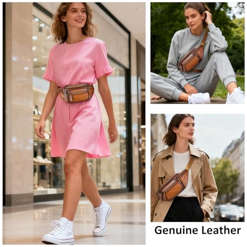 NIUCUNZHGenuine Leather Fanny Pack Men Women Small Multi-Pockets sling Waist Bag For Travel Sports Hiking Cycling Fishing Running - color: 8879-browncoffee, size: Small
