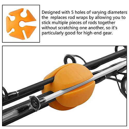 6pcs Fishing Rod Holder Straps, 5 Hole Fishing Tackle Ties, Silicone Stretchy Rod Holder, Fishing Rod Tie Holder Egg Shaped Binder for Outdoor Fishing yellow - color: yellow
