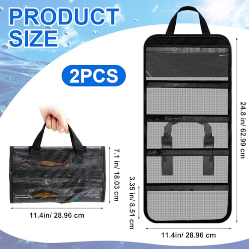 2 Pack 5 Pocket Lure Bag 24.8" x 11.4" Fishing Big Bait Bag Trolling Roll up Tackle Wrap Storage Organizer with Clear PVC Protective Cover for Lures, Bait, Terminal Tackle - size: 24.8" X 11.4"