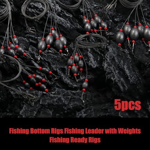 Fishing Egg Sinker with Soft Plastic Core Weight Rigs 5pcs Flounder Rig Saltwater,176.37lb Fishing Wire Leader with Egg Sinker Swivels Snap, Grouper Bottom Fishing Rigs - color: rig, size: 10g(1/3oz)-5pcs