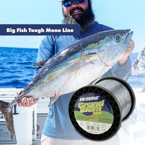 HI-SEAS Grand Slam Monofilament Fishing Line - Strong & Abrasion Resistant in Clear, Pink, Green, Smoke Blue, Fluorescent Yellow Freshwater & Saltwater - 1 lb Spool - color: Green, style: 6 Lb Test, 0.25 Mm Dia, 8000 Yd