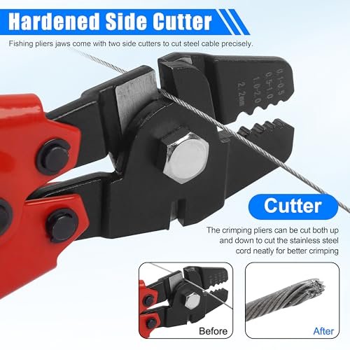 Fishing Crimping Tool Kit Wire Crimping Tool Stainless Steel Fishing Crimping Pliers with 300pcs Aluminum Crimp Sleeves Kit Effort-Saving Wire Crimper Tool, 4 Size Crimp Sleeves Fishing Tackle Pliers - color: High Carbon Crimping Pliers