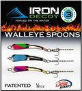 IRON DECOY Spoon Fishing Lures 3-Pack, Multi-Species Metal Spoons for Trout, Walleye, Bass, Salmon, Pike, Ice Fishing & Trolling, Vibrating Spoon Lure Kit - color: Walleye, 1/2 oz