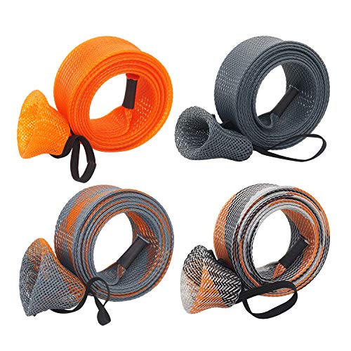 Fishing Rod Cover - 4 Pack Rod Sleeve Socks with Lanyard for Fly, Spinning, Casting, Sea Fishing - color: Orange*1, Gray*1, Gray & Orange*1, Multicolor*1
