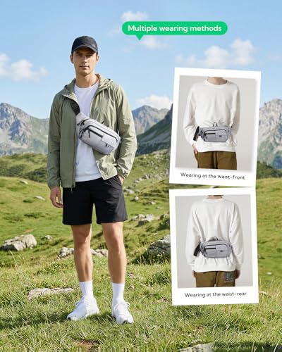 WATERFLY Fanny Pack Waist Bag: 3L Waist Pack with Anti-Theft RFID Blocking, 9 Pockets & Adjustable Belt Water Resistant Hip Pack for Women Men Travel Hiking Running - color: Grey
