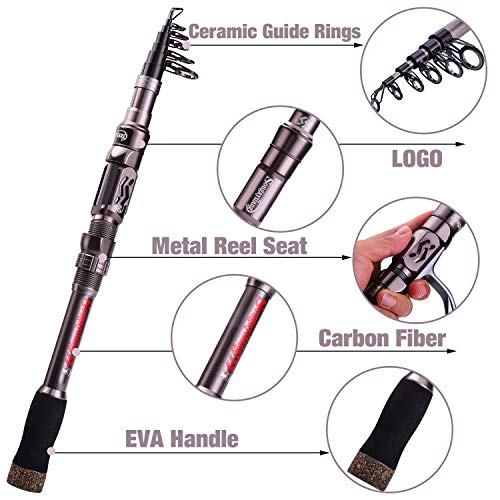 Sougayilang Telescopic Fishing Rod - 24 Ton Carbon Fiber,CNC Machined Reel Seat, Comfortable EVA Handle, Travel Fishing Rod for Bass Trout Fishing - color: SILVER, size: 8.9 ft