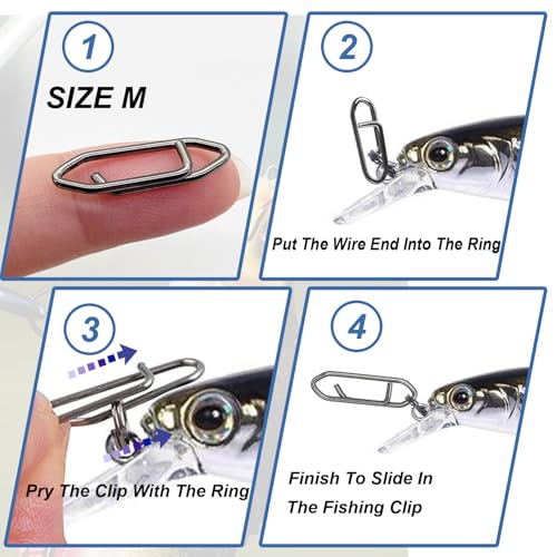 Fishing Power Clips, 200pcs Fishing Speed Clips for Fishing Lure Quick Change, High Strength Stainless Steel Clips Snap Freshwater Saltwater Crankbait Popper Lure Connector Tackle