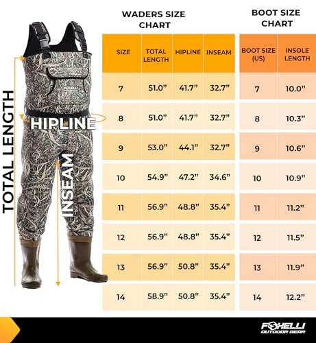 Foxelli Chest Waders, Waterproof 4mm Neoprene Hunting & Fishing Waders for Men & Women with Boots - color: Camo, size: 8