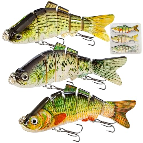 Multi Jointed Swimbait Saltwater Fishing Lures with Sharp Treble Hooks, Bass Fishing Lures Walleye Trout, Lifelike Slow Sinking Fish Bait Lures Kit Freshwater - color: 3 Colors