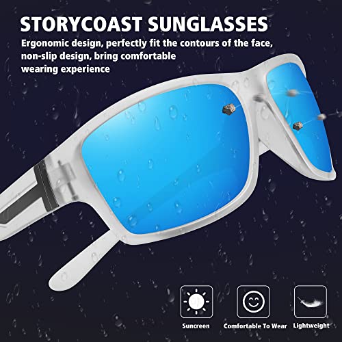 STORYCOAST Polarized Sports Sunglasses for Men Women Unbreakable Frame Cycling Fishing Driving - color: 3pack-black+clear/Blue+clear/Green