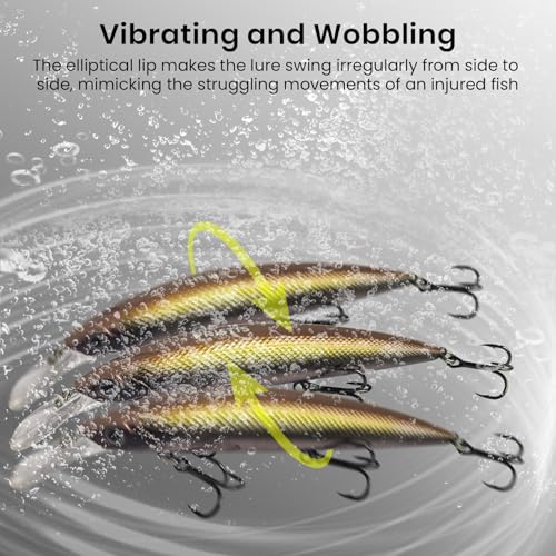 Pristis Minnow Fishing Lure, Long Casting Crankbait with Sharp Treble Hooks, Saltwater Freshwater Hard Bait Plug Set Tackle Kit with Precise Weight & Exquisite Coating for Crappie Bass Pike - color: Sinking-Garnet Emerald