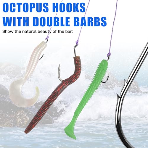 Octopus Baitholder Fishing Hooks, 150pcs Black High Carbon Steel Fishing Hooks Sharp Double Barbed Fish Hooks Offset Circle Hooks for Saltwater Freshwater