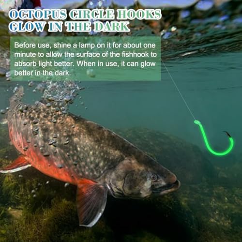 Heavyweight Catfish Hooks/Glow in The Dark Octopus Hooks,50/104pcs, 4X Strong Hooks Size 1-10, Black Nickel/Fluorescent Fishing Hooks for Large Fish, Saltwater Freshwater Use - color: Luminous, size: 6/0-50pcs