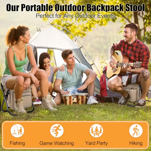 Kikerike Backpack Stool Cooler Chair Heavy Duty 300 LBS Max Load Portable Lightweight Stool Backpack Folding Fishing Cooler Seat for Camping Hunting Fishing - Sand - color: Sand