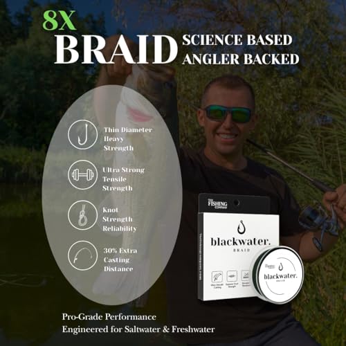 Blackwater Braid 8X Braided Fishing Line – Smooth, Strong UHMWPE Fiber – Abrasion Resistant, Zero Stretch – for Saltwater & Freshwater - color: Dark Green, size: 30LB (150 Yards)