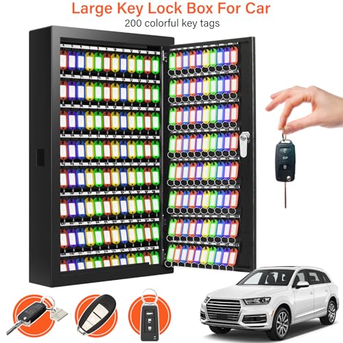 Nebakne 200 Keys Key Cabinet, Anti-Theft Key Lock Box with Key Tags, Adjustable Key Organizer Wall Safe for Car Office House Garage Rental Business - color: Black, size: 200 Key Hook