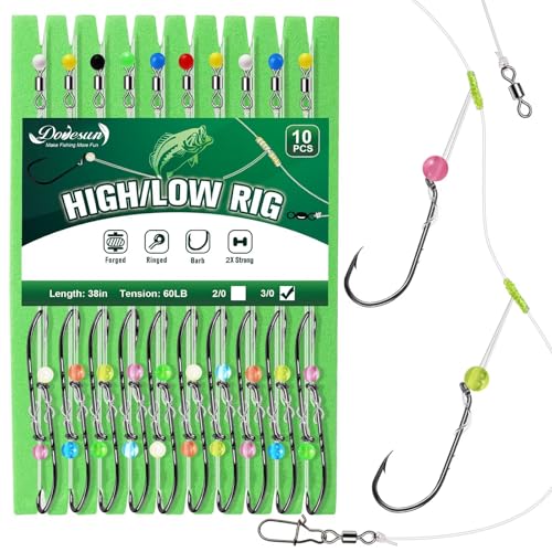 Dovesun Surf Fishing Rigs High Low Rigs Fishing Saltwater for Fluke Flounder Porgy Snapper Sea Trout - color: A-High Low Rigs-3/0 Hook-10PCS