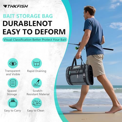THKFISH Big Bait Bag, Roll-Up Large Trolling Lure Bag for Big Baits with 7 or 8 Heavy Duty PVC Protective Cover Pockets, Mesh Cleaning & Drying Tabs - size: Large