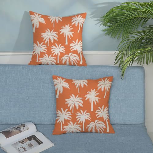 Burnt Orange Palm Tree Pillow Covers 18x18 Inch Set of 2 Vintage Tropical Decorative Pillow Cases Summer Outdoor Cushion Cover Farmhouse Linen Decoration Throw Pillows for Couch Living Room - color: Burnt Orange Palm Tree, size: 18" x 18" (Pack of 2)