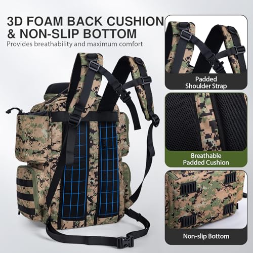 Goture Fishing Backpack, 900D Water-Resistant Tackle Backpack with Rod Holders, Hard Sunglasses Case, 45L Large Storage Gear Tackle Bag with Rain Cover, Bottle Holder for Travel Camping Hiking - color: A1:camo 5#, size: Without Tackle Boxes