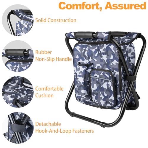 Kikerike Backpack Stool Cooler Chair Heavy Duty 300 LBS Max Load Portable Lightweight Stool Backpack Folding Fishing Cooler Seat for Camping Hunting Fishing - Arctic Camo - color: Arctic Camo