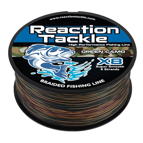 Reaction Tackle Braided Fishing Line - Pro Grade Power Performance for Saltwater or Freshwater Fish - Colored Fishing Line Braid for Extra Visibility - color: X8 Green Camo, size: 30 Lb (300 Yards)