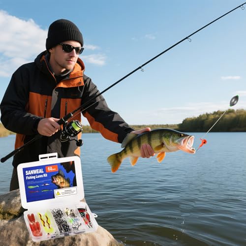 SANWEAL Fishing Weights Sinkers Kit, 88PCS Freshwater Fishing Tackle Starter Kit with Bullet Sinkers, Split Shot Weights, Pyramid Sinkers, Jig Head Hooks & Swivels for Bass Trout Panfish - style: Value Kit 60 Pcs/20 Types