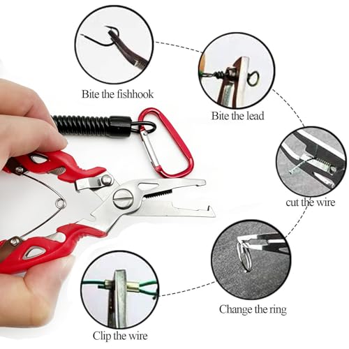 Pack of 201pcs Fishing Stainless Steel Split Rings 5 Sizes and Plier Set, Split Ring Capable of withstanding Large tensile Force and Fishing Plier Tool Kit for Saltwater Fishing Lure Connectors… - color: 250pcs Rings&Red plier