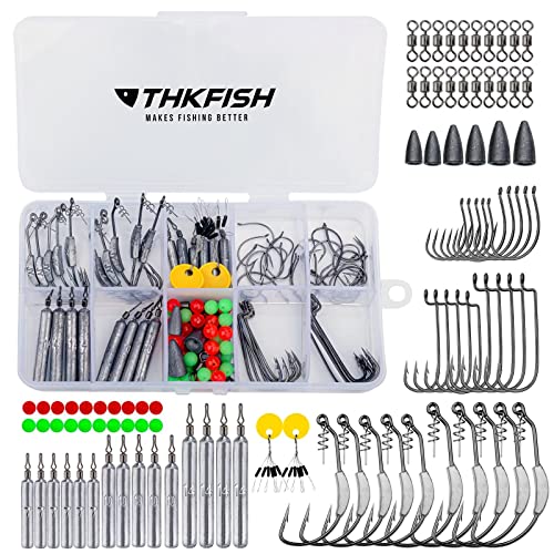 THKFISH Fishing Weights Sinkers Set, 28PCS Fishing Sinker Drop Shot Weights Kit,Drop Shot Rig Wacky Hooks for Saltwater Freshwater Bass Fishing - size: F-123pcs-Tackle Kit