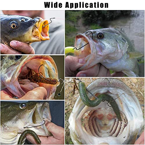 Offset Bass Fishing Hooks, 100pcs Wide Gap Worm Hooks 3X High Carbon Steel Bait Jig Fish Hooks for Bass Trout Saltwater Freshwater - size: 100pcs-3/0