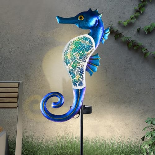 Yiosax-Solar Outdoor Lights Decorative-Yard Outdoor Decor-Garden Stakes Seahorse Decorations Waterproof 7 LED Light Decor Ocean Beach Theme for Lawn Path Yard Decoration Gift Idea Mom Women - style: Seahorse