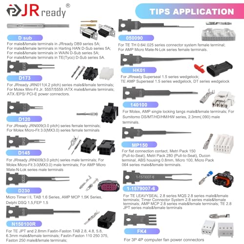 JRready ST5388 Terminal Removal Tool Kit 19PCS Pin Extractor Tool Set for Molex, Harting D Sub, Amphenol, Deutsch, Delphi, TE, Amp Connectors Electrical Computer Terminal Release Tools - size: 5PCS Pin Extractor+14PCS Replacement Tips