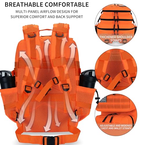 Military Tactical Backpack 45L/25L 3 Day Assault Pack Molle Daypack Hiking Backpack for Men and Women - color: Orange, size: 25L