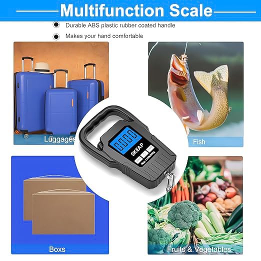 SKEAP Digital Fish Scale - 110lb/50kg Backlit LCD Fishing Gear with Portable Handle, Includes 2 AAA Batteries & Stainless Steel Hook, with USB Charging- Fishing Gifts for Men - color: Black-USB