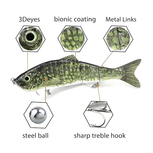 10in Multi Jointed Swimbait Fishing Lures Bait,4 Segment Big Giant Sinking Fishing Bass Lures,Crankbaits Swimbaits with Treble Hook - color: 10in,4.76oz-Color E