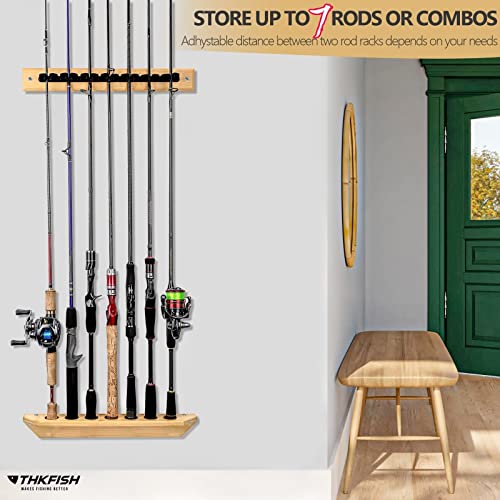 THKFISH Fishing Rod Racks Fishing Rod Holders for Garage Wood Fishing Pole Wall Rack Store 7 Fishing Rod Combos,1 Pair - color: Vertical Rod Rack