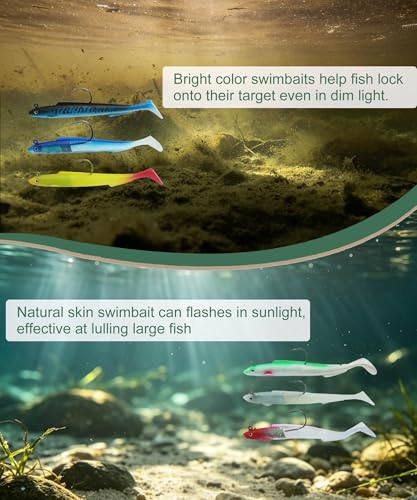 Paddle Tail Swimbait - 6inch / 1oz Pre-Rigged Soft Plastic Lures for Bass, Pike & Walleye - 6pcs Jig Head Fishing Swimbaits Set for Saltwater Freshwater