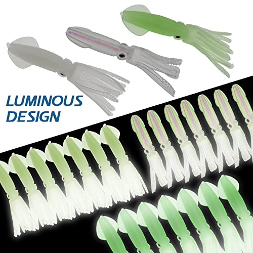 Squid Swimbait Fishing Lures - Tail Octopus Jig Head Glow Soft Plastic Lures - Trout Bass Fishing Baits Kit - color: F-glow squid lures 21pcs 3.94in/0.32oz