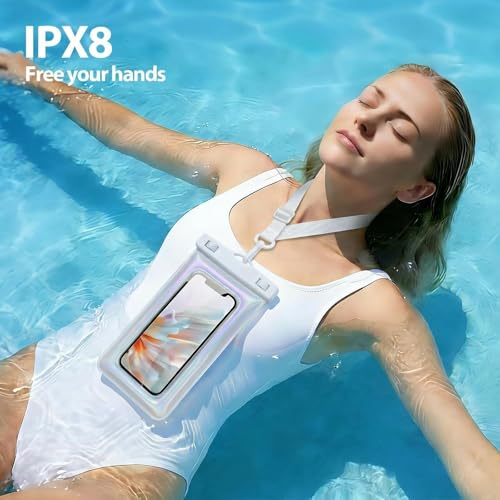 Floatable Waterproof Phone Pouch Case for iPhone 17 16 Pro Max/15/14, IP68 Travel Cellphone Dry Bag Beach Cruise Ship Essentials Bags with Crossbody Lanyard, Pearlescent - 7″ - color: A8-Pearlescent