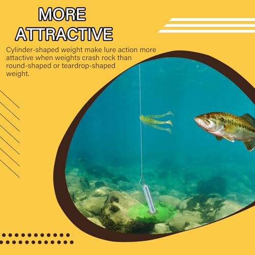 Atibin Drop Shot Fishing Weight Sinker Freshwater Casting Fishing Weights Lead Saltwater Shot Drop Rig Weights Cylinder Skinny - size: Size1 (1/8oz.) 25 pcs