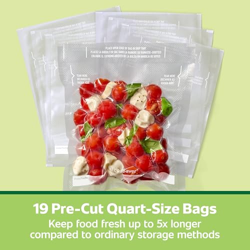 FoodSaver Quart Pre-Cut Vacuum Seal Bags, Easy Use Vacuum Storage Bags, Align to Seal and Tear to Open Vacuum Sealer Storage Bags, 19 Pack - size: Quart (19 Bags)