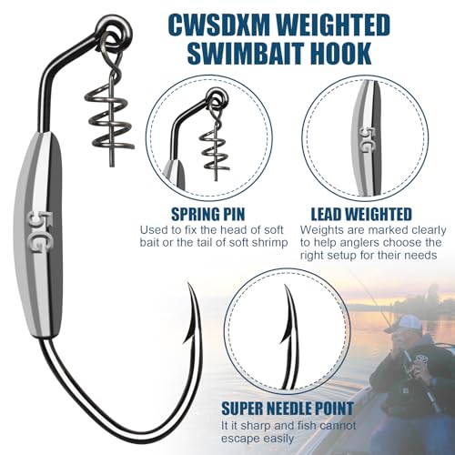 Twistlock Fishing Hooks, Swimbait Hooks Belly Offset Hooks Weighted Hook 1/0 3/0 4/0 for Soft Plastics Lures Fishing Saltwater Freshwater - color: Spring Weighted Hooks 4g - 24pcs