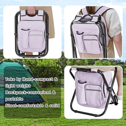 Kikerike Backpack Stool Cooler Chair Heavy Duty 300 LBS Max Load Portable Lightweight Stool Backpack Folding Fishing Cooler Seat for Camping Hunting Fishing - Pale Amethyst - color: Pale Amethyst